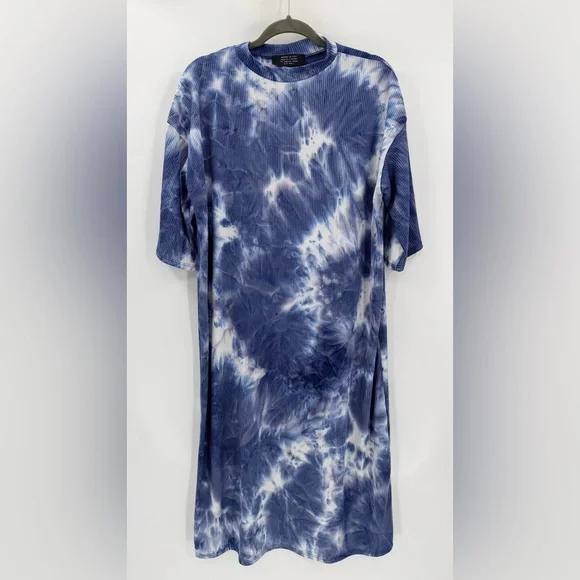Dressed in LALA Ozzy Ribbed Tie Dye Dress in Edgy Indigo Size Small - Picture 2 of 5